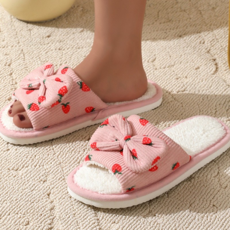 Kapcie ocieplane z kokardą, TRUSKAWKI, antypoślizgowe PAN05R39, rozmiar 39 - obrazek 6