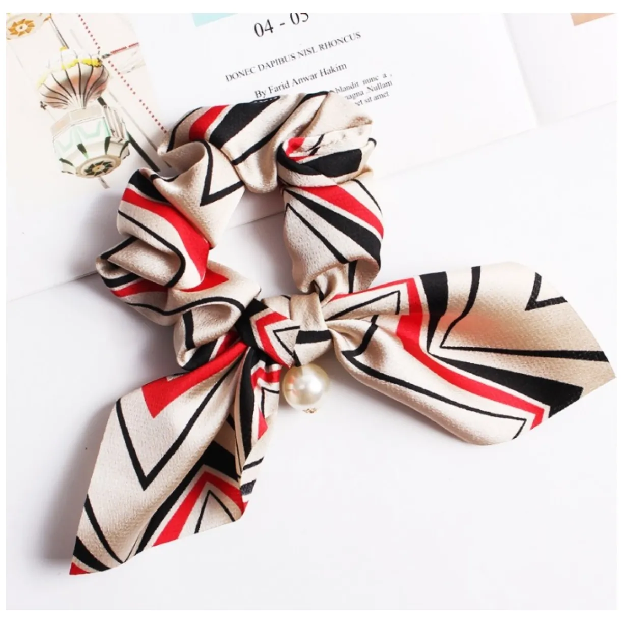 Gumka do włosów apaszka krótka z perełką PIN UP GUM70 - obrazek 2