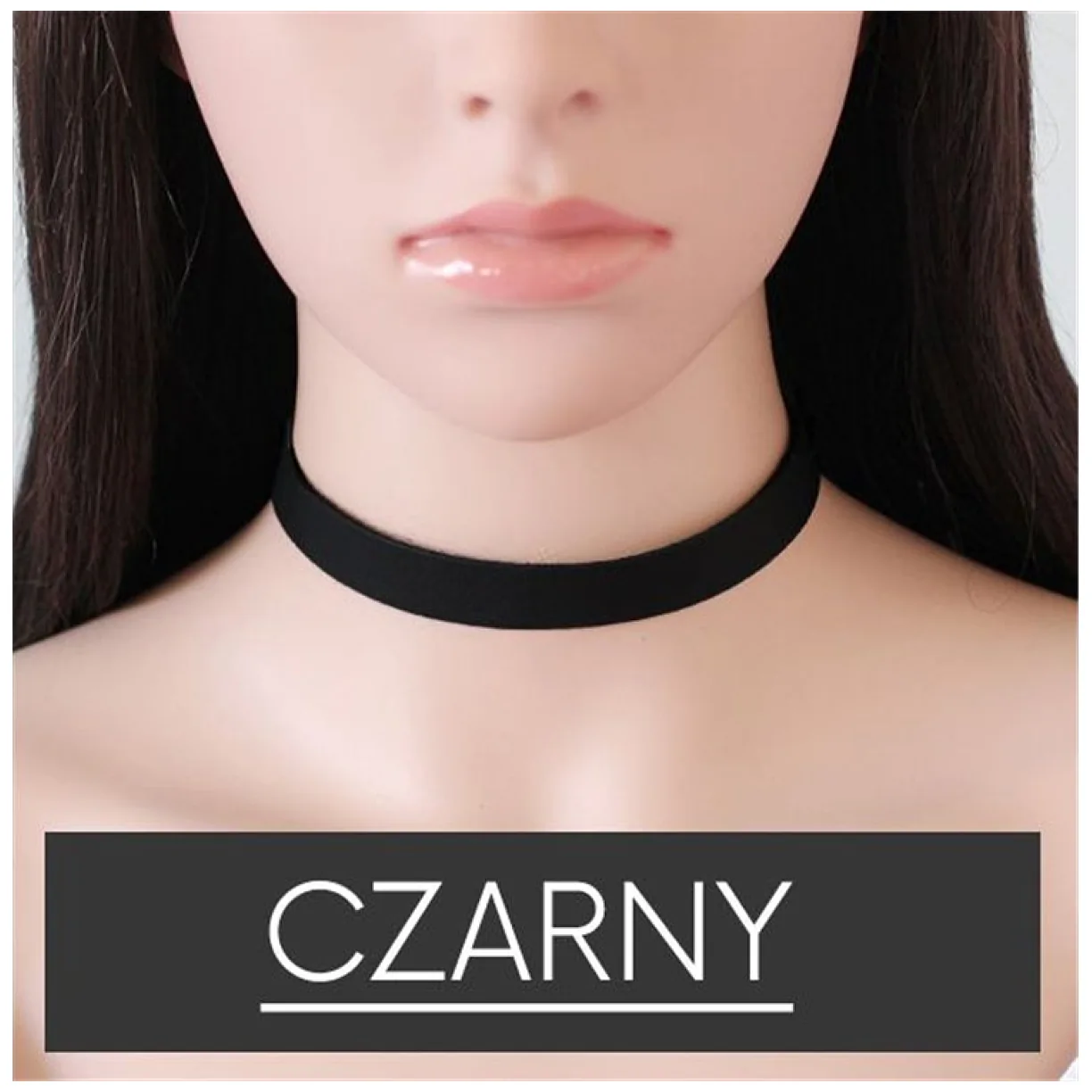 NASZYJNIK CHOKER SKÓRZANY - CZARNY - obrazek 3