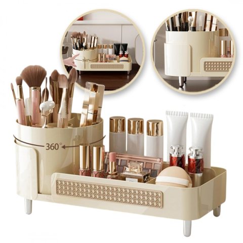 Organizer na pędzle, kosmetyki, plecionka wiedeńska obrotowy 34,5x7,8x15 cm CB75K