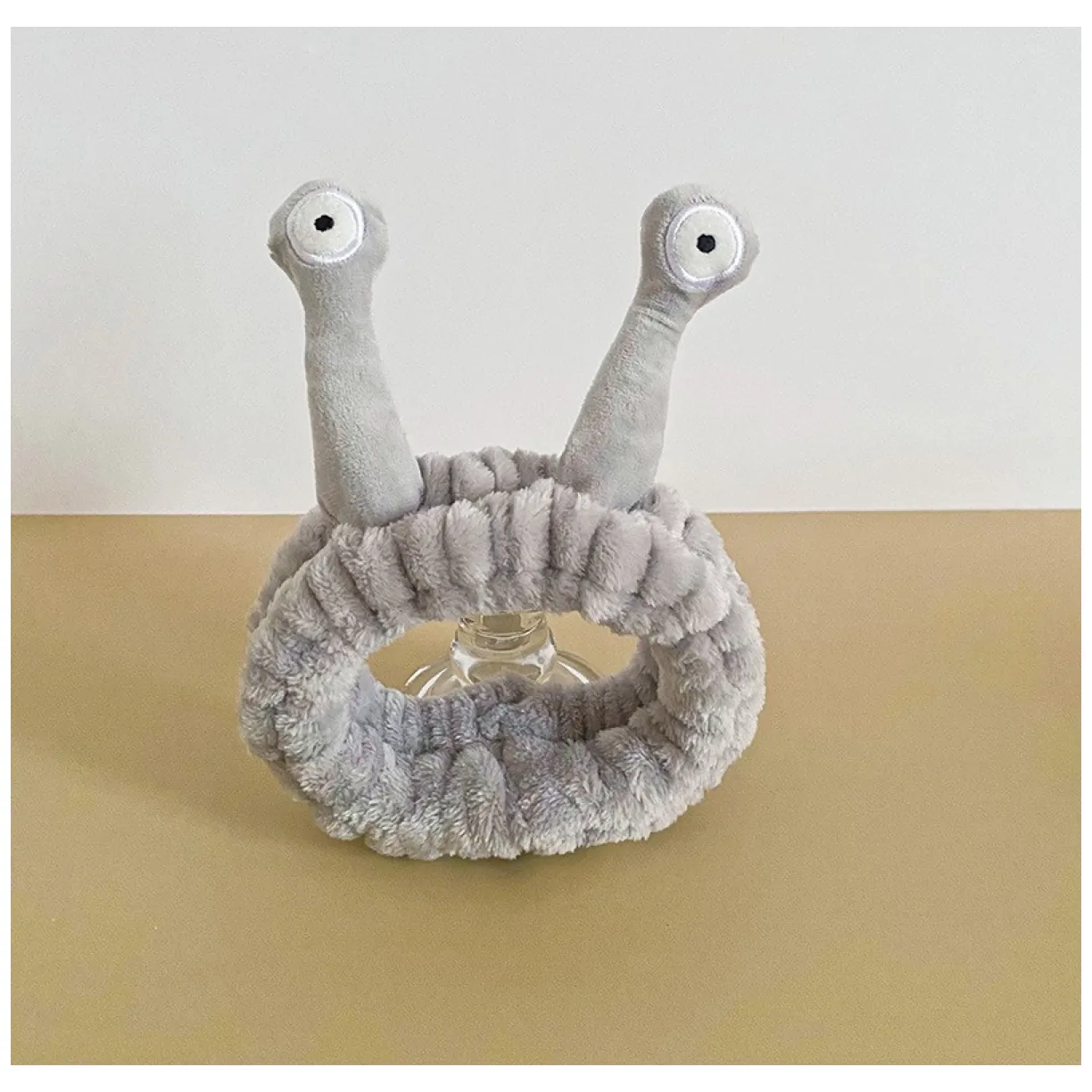 Opaska kosmetyczna do włosów ślimak, szara pluszowa 20x5cm - obrazek 5