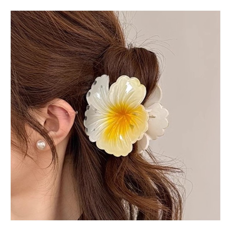 Spinka do włosów klamra XL kwiat HIBISKUS OMBRE żółta 7,5 x 7,5cm SP385 - obrazek 3