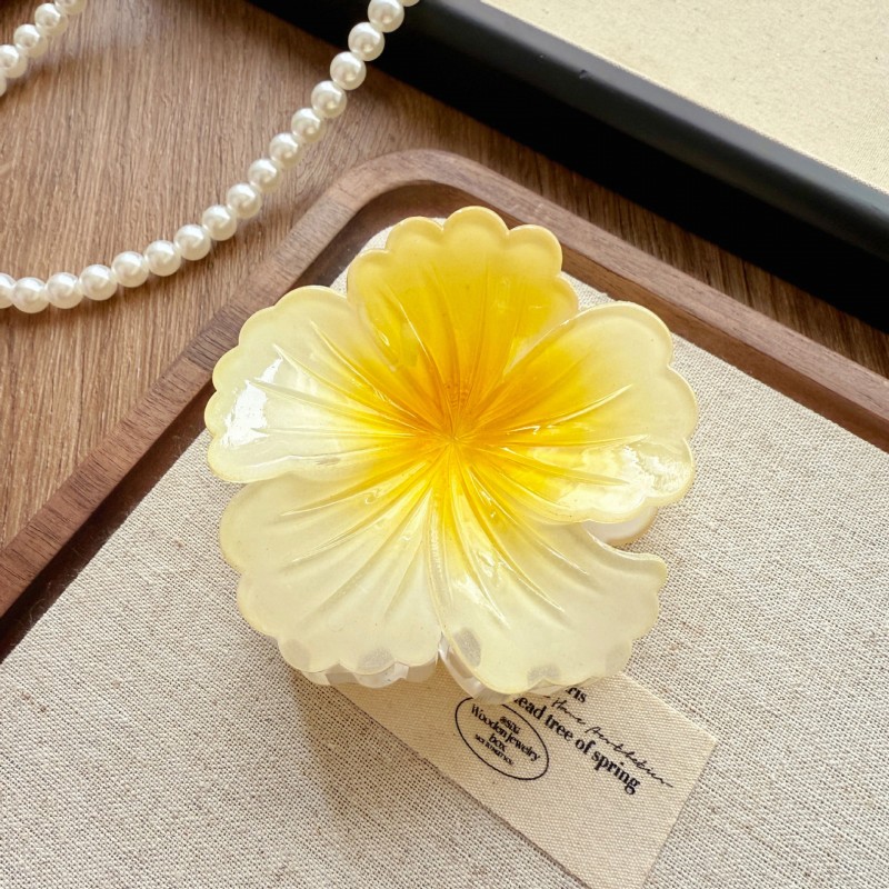 Spinka do włosów klamra XL kwiat HIBISKUS OMBRE żółta 7,5 x 7,5cm SP385 - obrazek 4