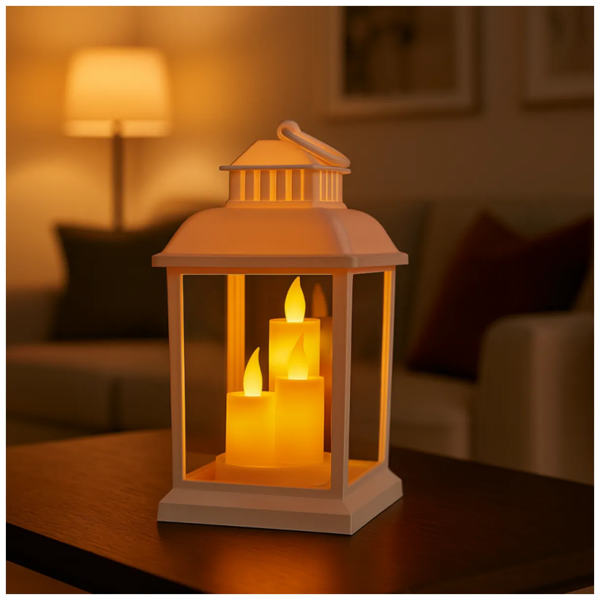 Lampion dekoracyjny LED z imitacją świec 12 x 23 cm - obrazek 2