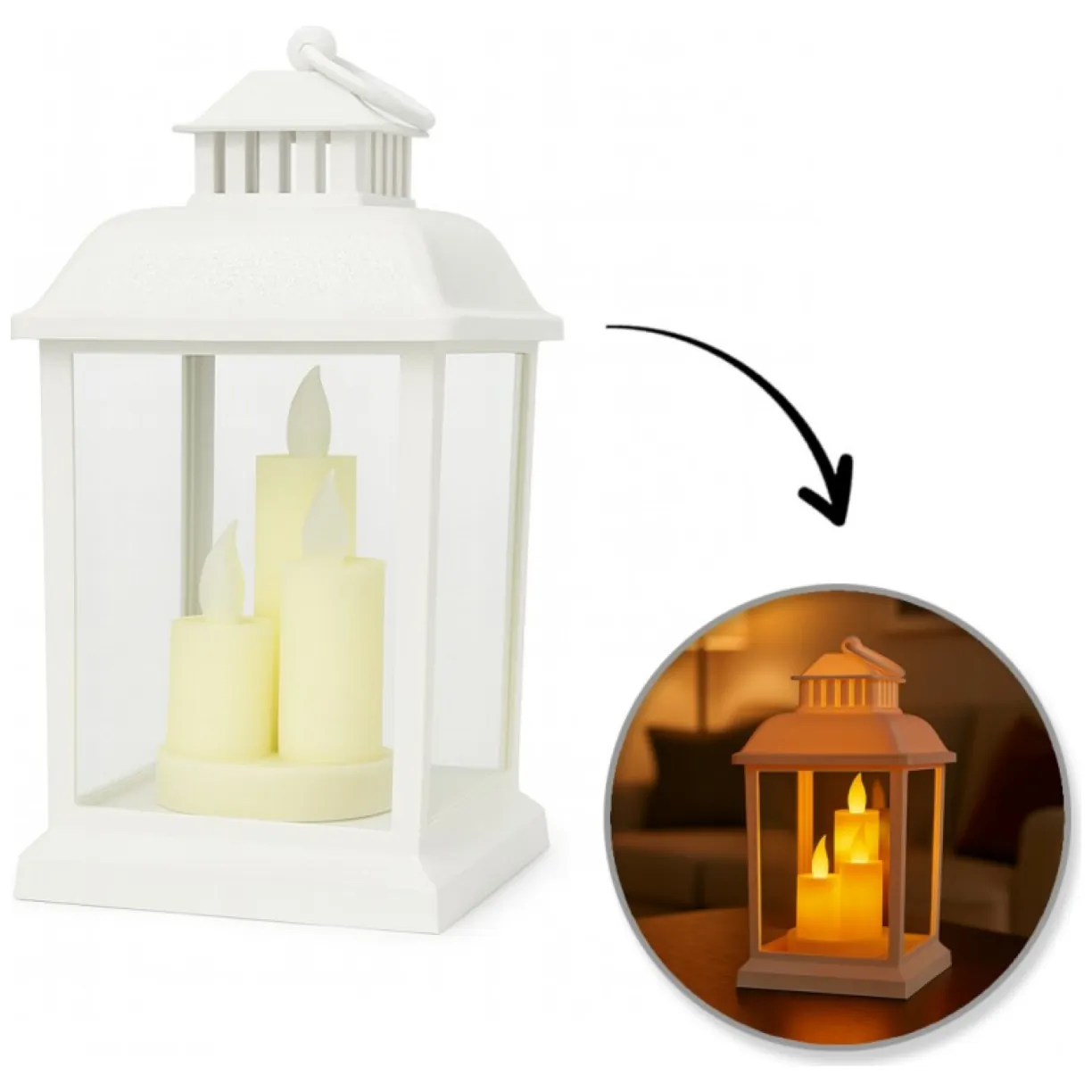 Lampion dekoracyjny LED z imitacją świec 12 x 23 cm
