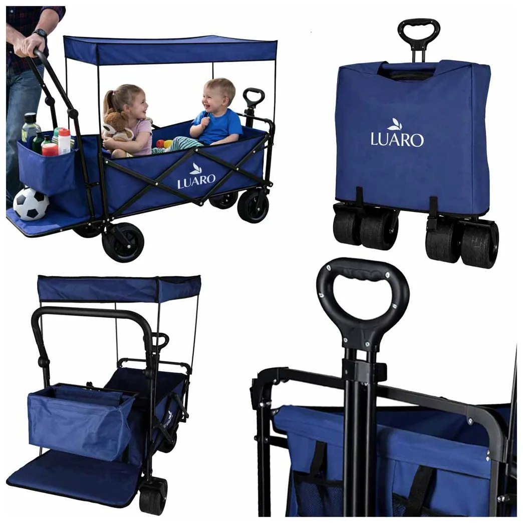 Wózek transportowy LUARO plażowy składany z daszkiem i siatką 120l granatowy - obrazek 12