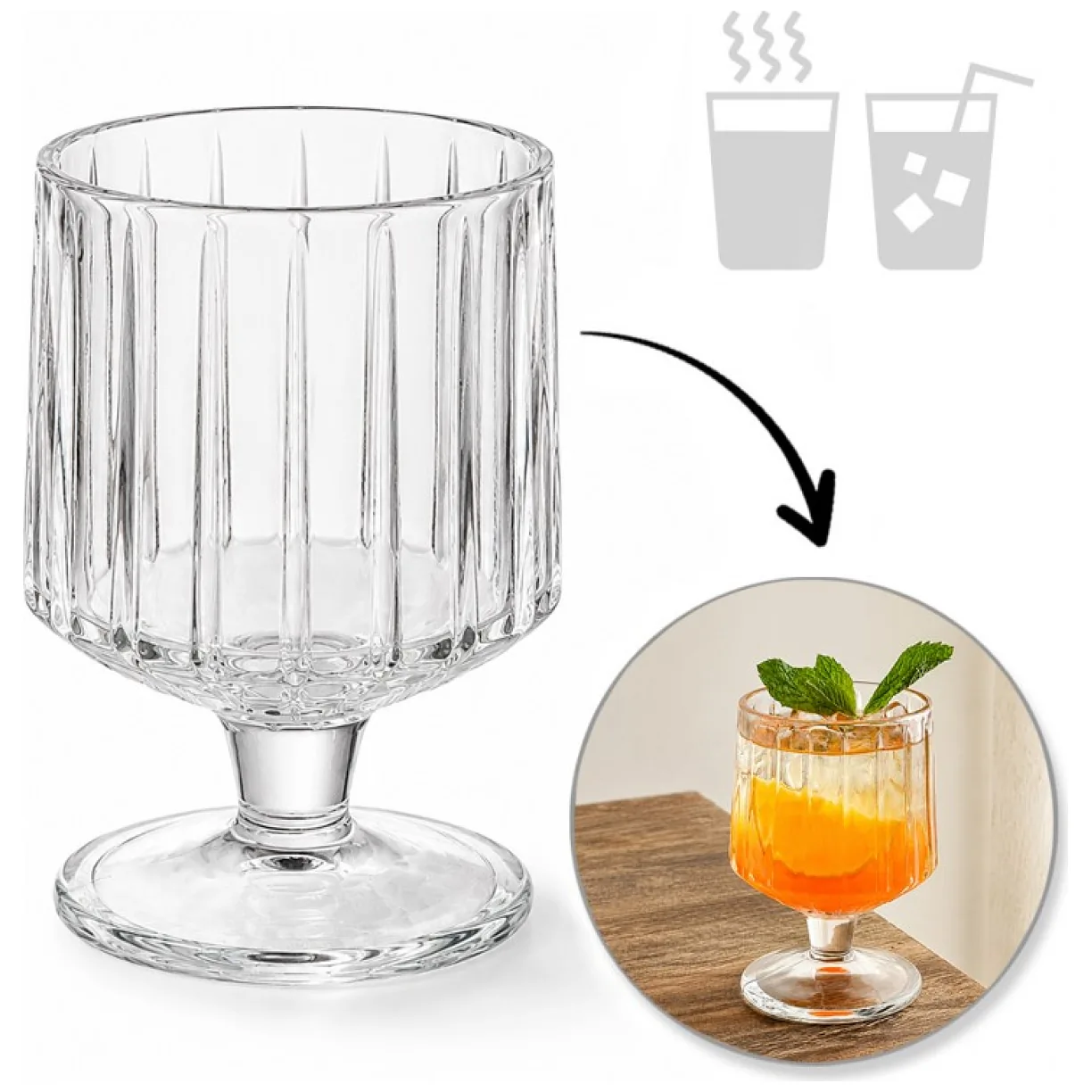 Zestaw 6 szt szklanek ryflowanych na nóżce do deserów, drinków 250ml - obrazek 2