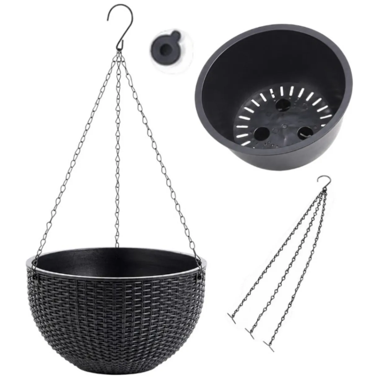 Doniczka wisząca szara duża Rattan Design 26 cm ROS10GRAF - obrazek 2
