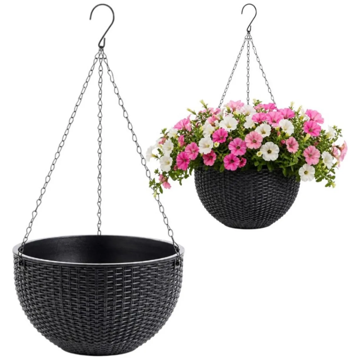 Doniczka wisząca szara duża Rattan Design 26 cm ROS10GRAF