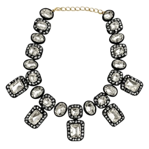 NASZYJNIK KOLIA XXL CZARNA, EFEKTOWNE KRYSZTAŁY N431B