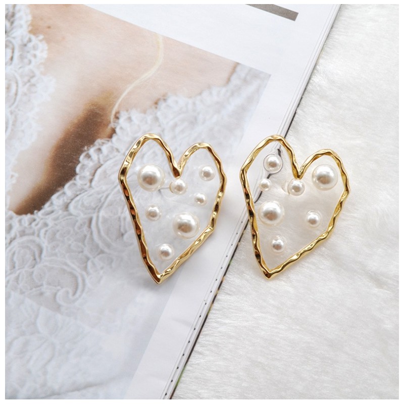 Kolczyki wiszące pearls serce K1232 - obrazek 2