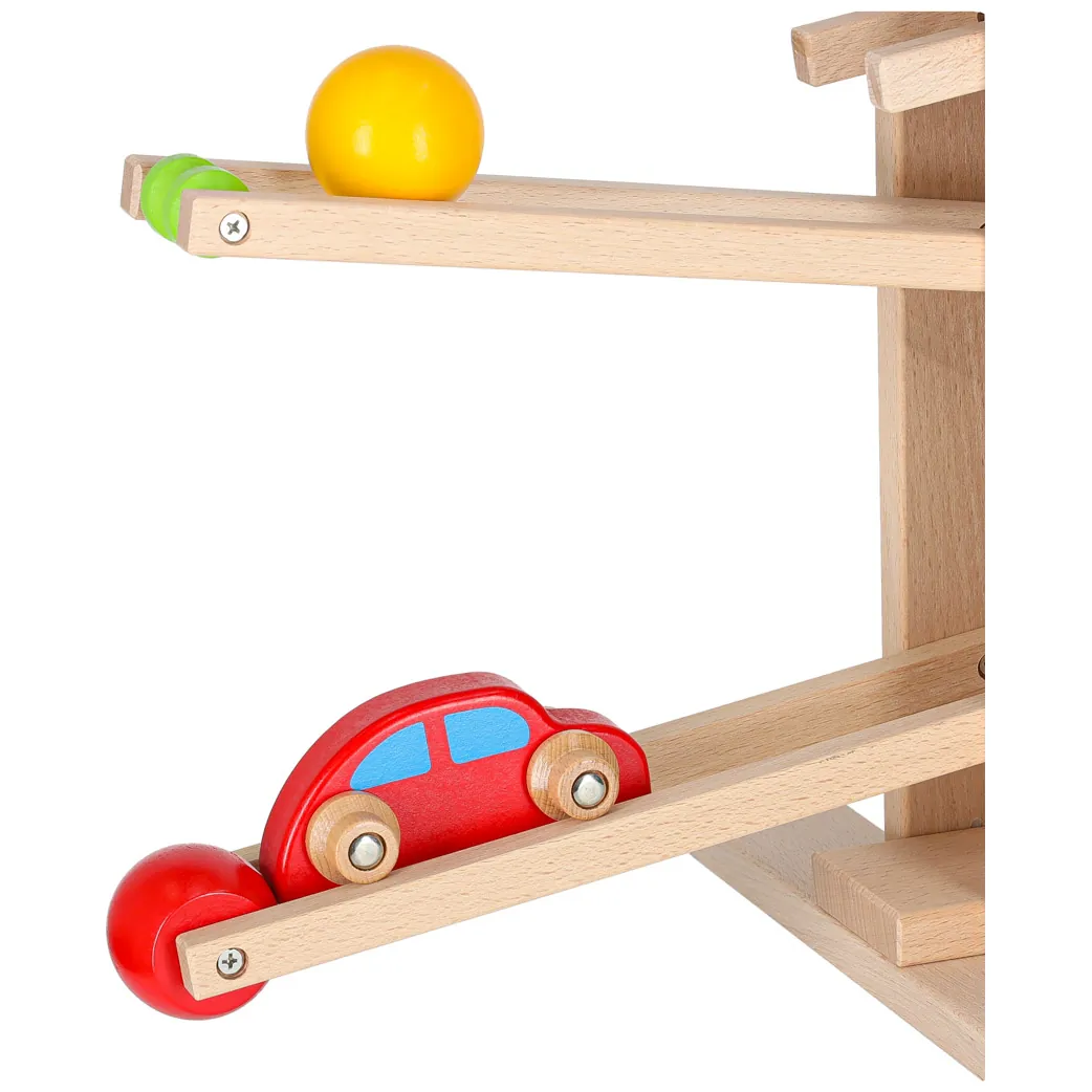 Drewniany tor kulkowy Montessori XXL - kulodrom z autkiem i kulkami edukacyjny - obrazek 9