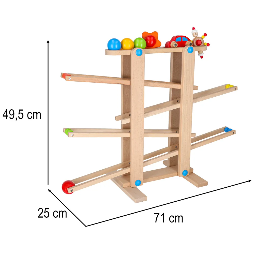 Drewniany tor kulkowy Montessori XXL - kulodrom z autkiem i kulkami edukacyjny - obrazek 10