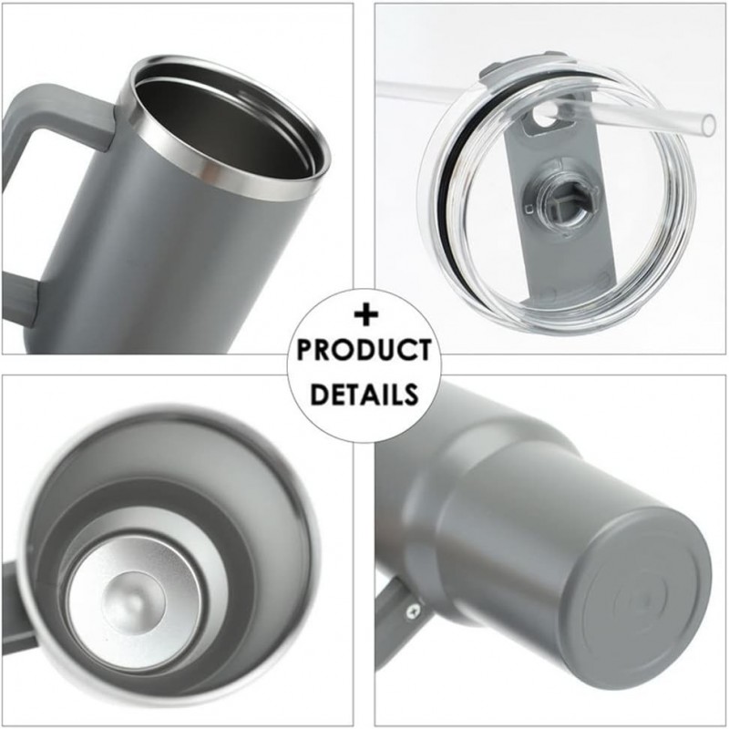 DUŻY POJEMNY KUBEK TERMICZNY Z UCHWYTEM i słomką TERMOS 1L RÓŻOWY CUP10 - obrazek 5