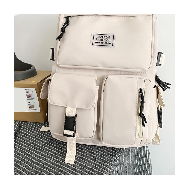 Plecak sportowy szkolny uniwersalny kieszonki kremowy PL164K - obrazek 3