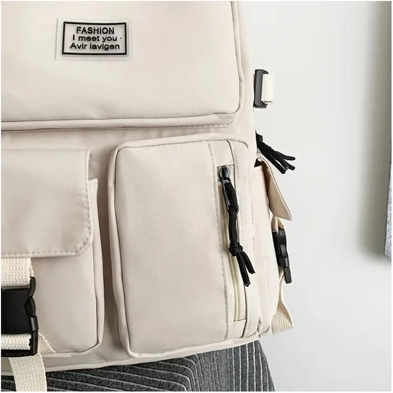 Plecak sportowy szkolny uniwersalny kieszonki kremowy PL164K - obrazek 5