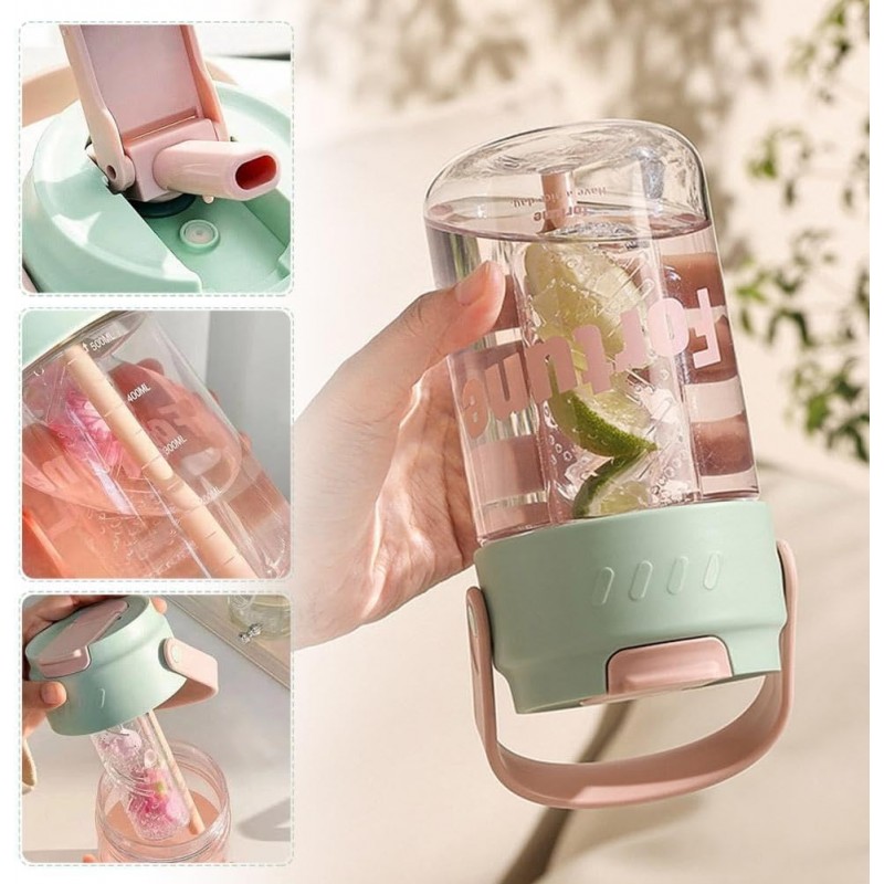 Butelka na wodę z koszyczkiem i słomką 600 ML Fortune BD22 - obrazek 3