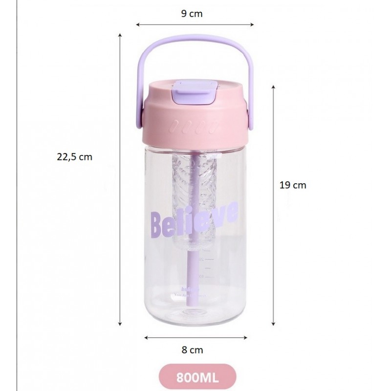 Butelka na wodę z koszyczkiem i słomką 800 ML Believe BD34 - obrazek 6