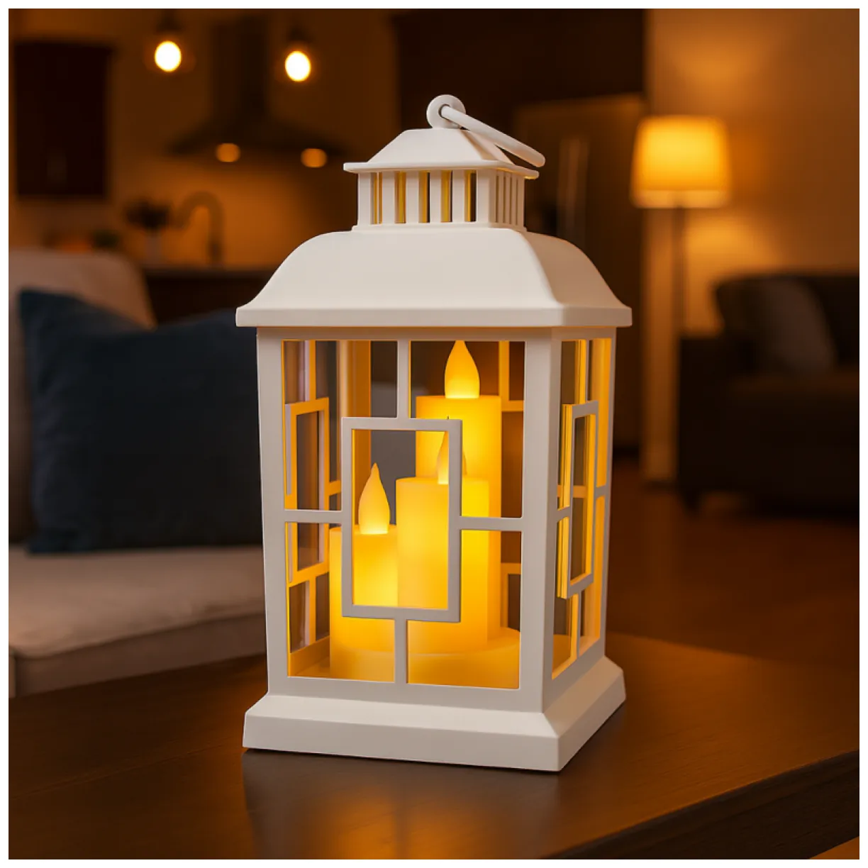 Lampion dekoracyjny LED z imitacją świec 12 x 23 cm - LAMP54WZ3 - obrazek 2