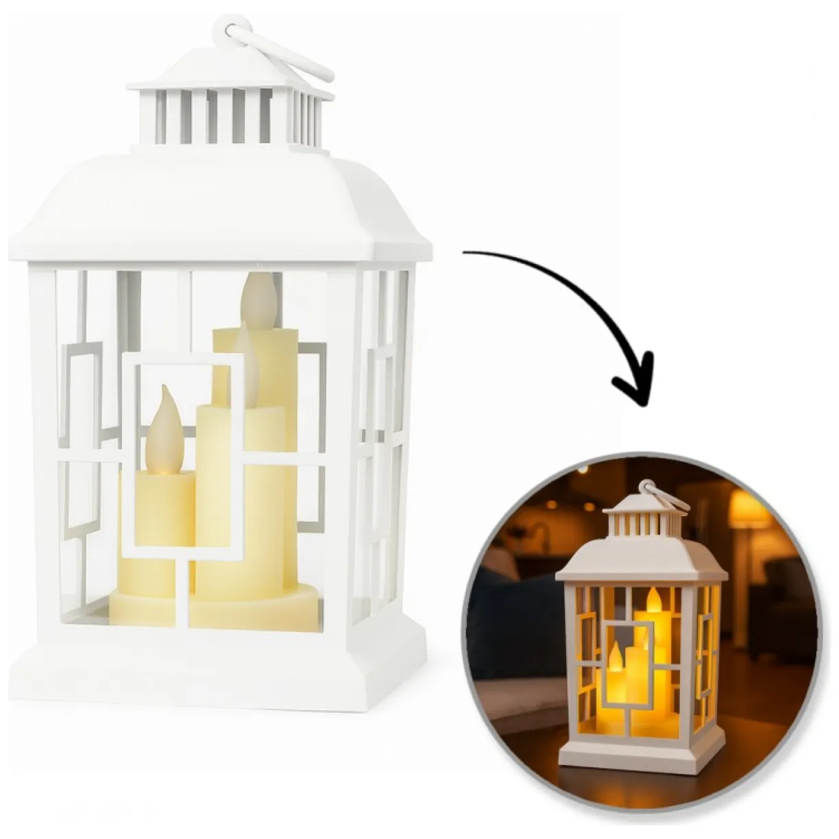 Lampion dekoracyjny LED z imitacją świec 12 x 23 cm - LAMP54WZ3