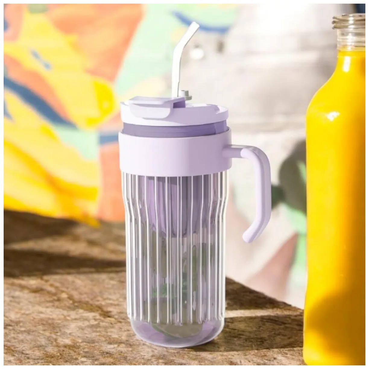 Kubek z ryflowanego szkła na Kawę Herbatę ze słomką, sitkiem i zamknięciem 550 ML CUP12FIO - obrazek 2
