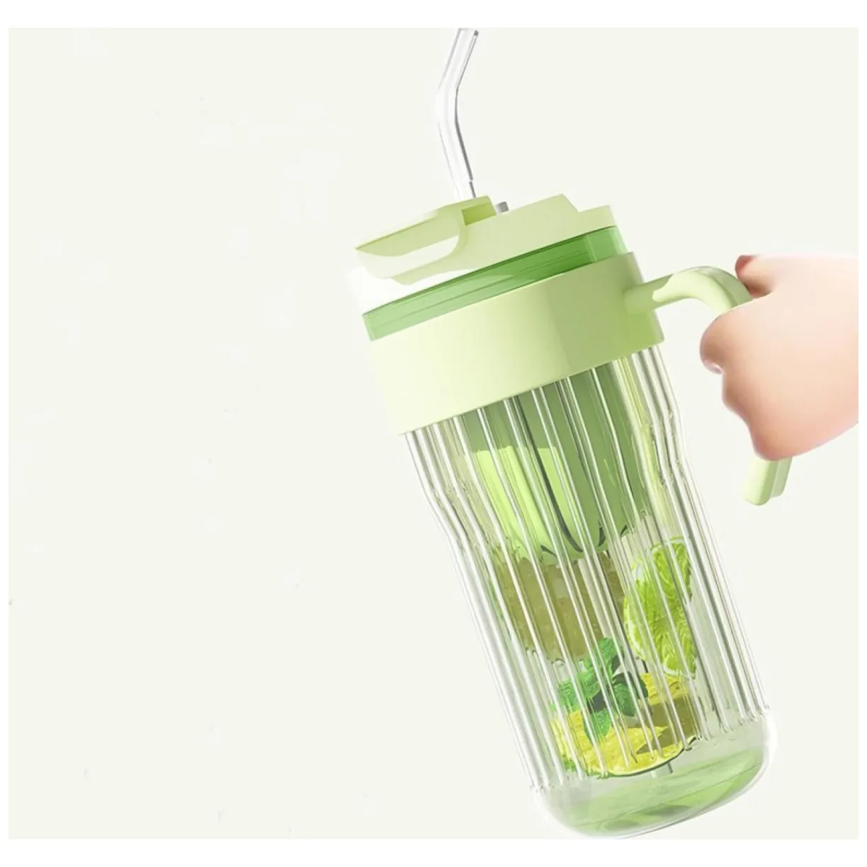 Kubek z ryflowanego szkła na Kawę Herbatę ze słomką, sitkiem i zamknięciem 550 ML CUP12FIO - obrazek 7