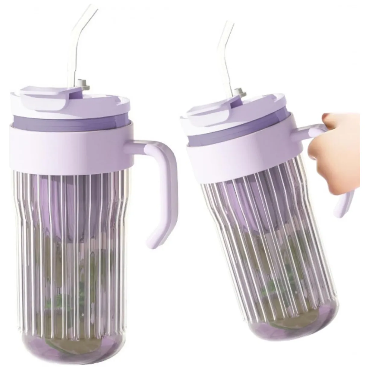 Kubek z ryflowanego szkła na Kawę Herbatę ze słomką, sitkiem i zamknięciem 550 ML CUP12FIO