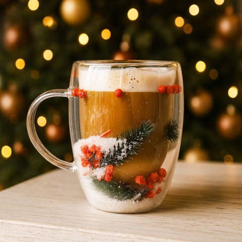 Szklanka termiczna z kwiatami w środku, akcenty świąteczne, śnieg 300 ml 1szt SZK198