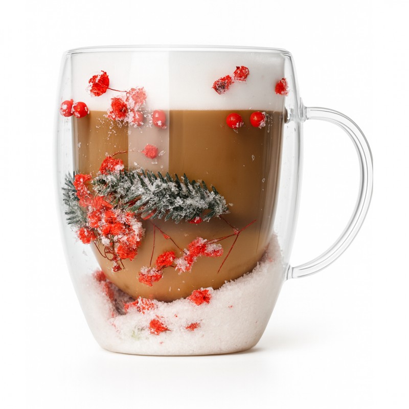 Szklanka termiczna z kwiatami w środku, akcenty świąteczne, śnieg 300 ml 1szt SZK198 - obrazek 3
