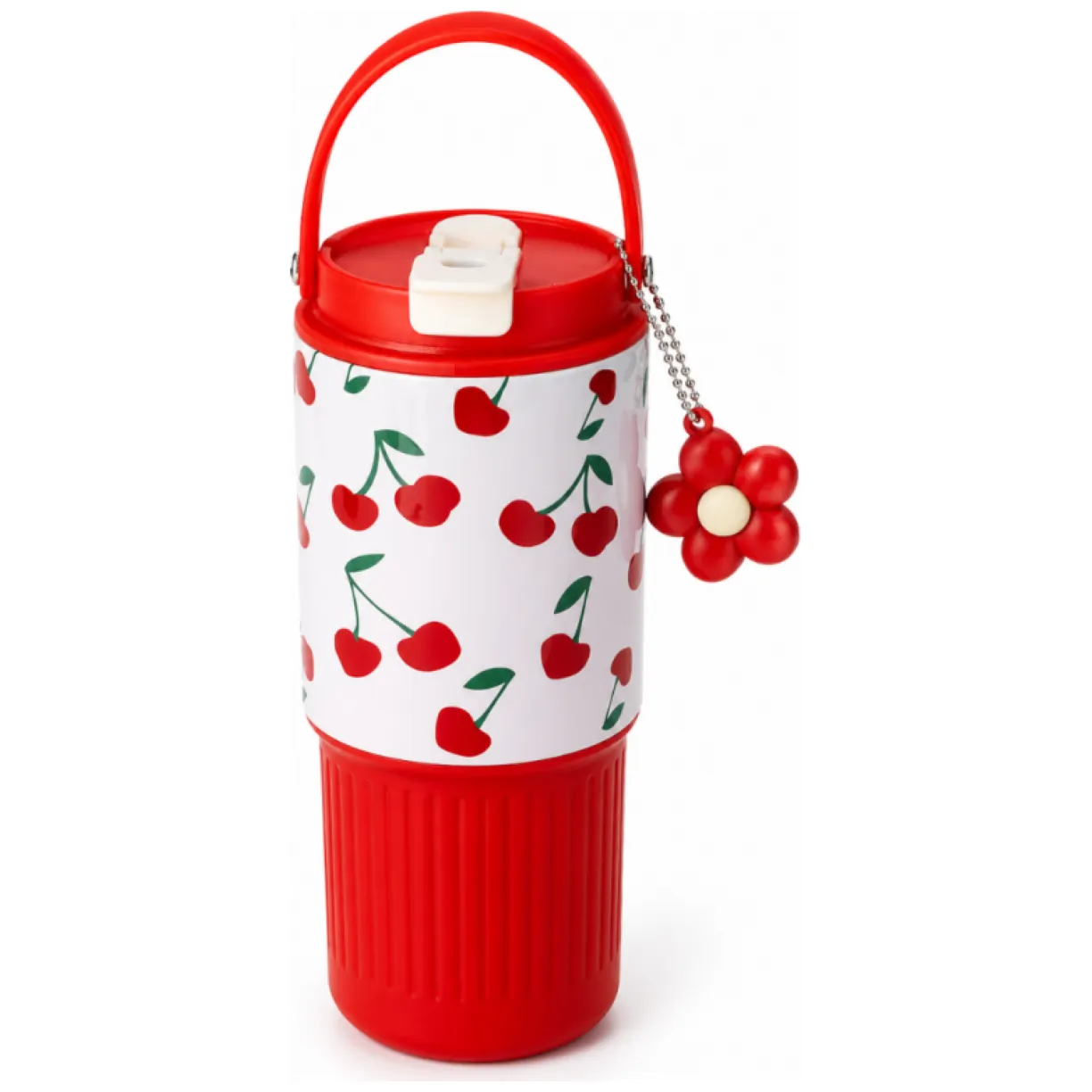 Kubek termiczny z uchwytem i ustnikiem, czerwony w wisienki 750ml BD57