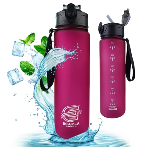 Butelka na wodę, sportowy bidon matowy 750ML bordowy ECARLA SPORTS BD49