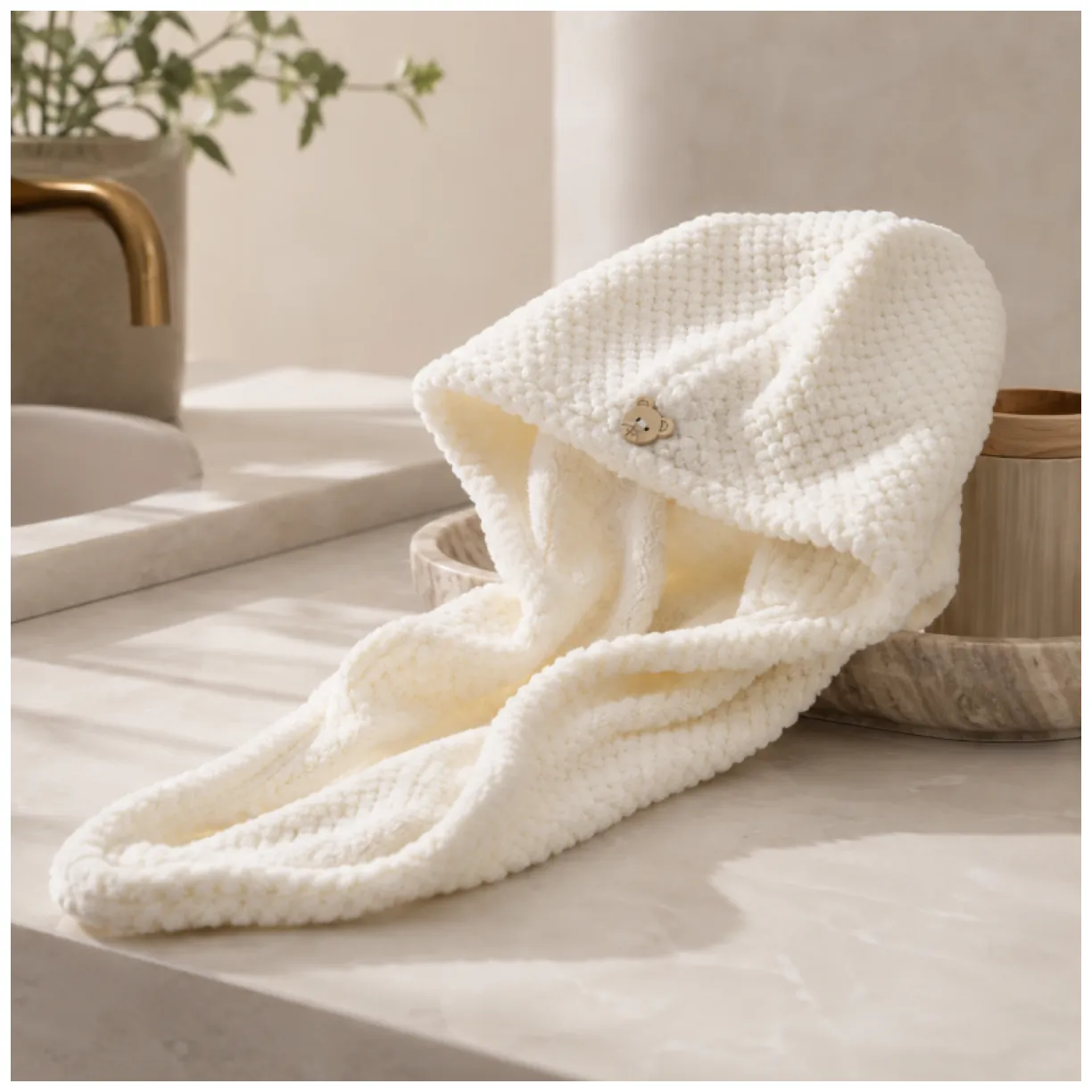 Biały turban z mikrofibry do włosów - bardzo chłonny ręcznik kapturek - obrazek 5