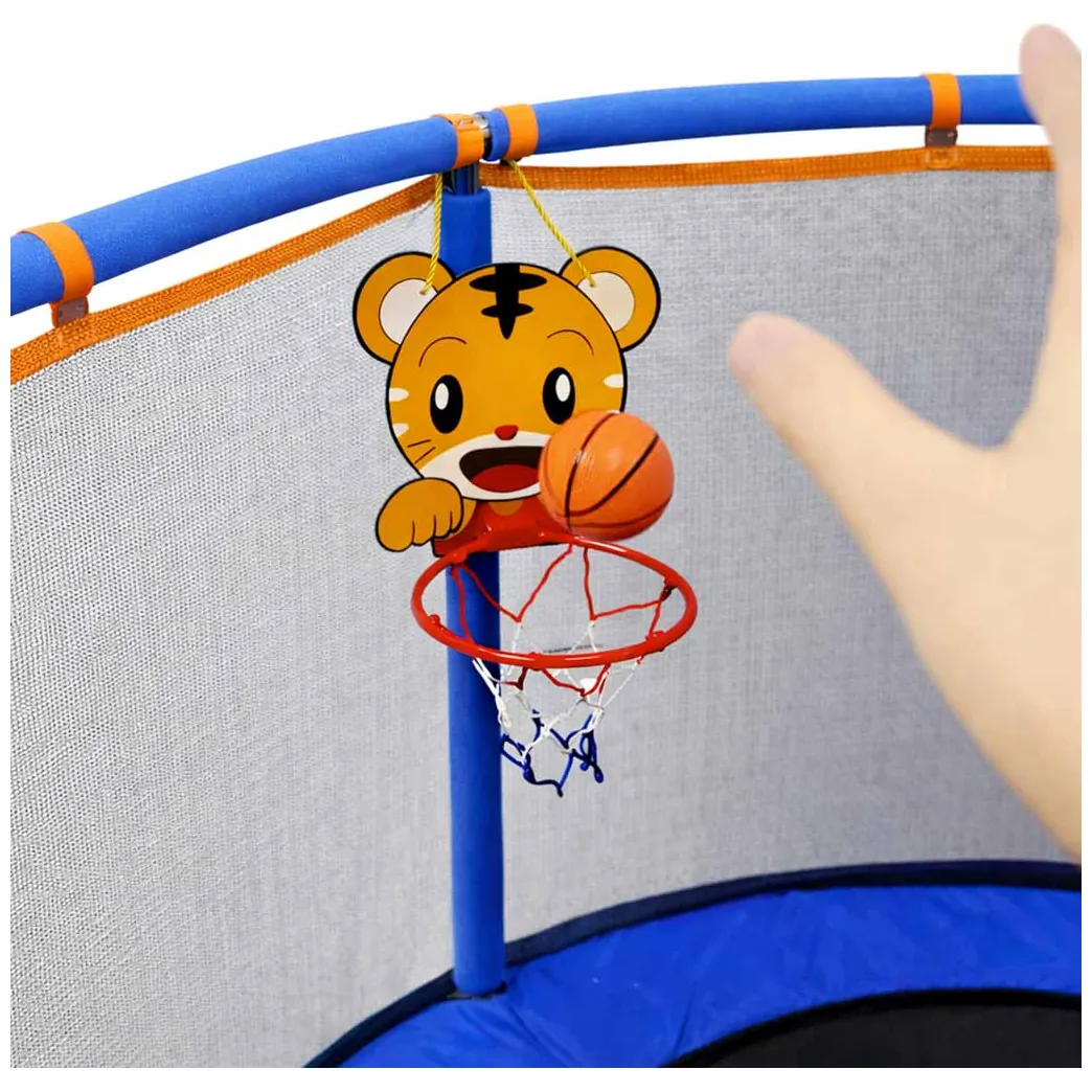 Trampolina ogrodowa z siatką i koszykówką dla dzieci 155cm niebieska - obrazek 4