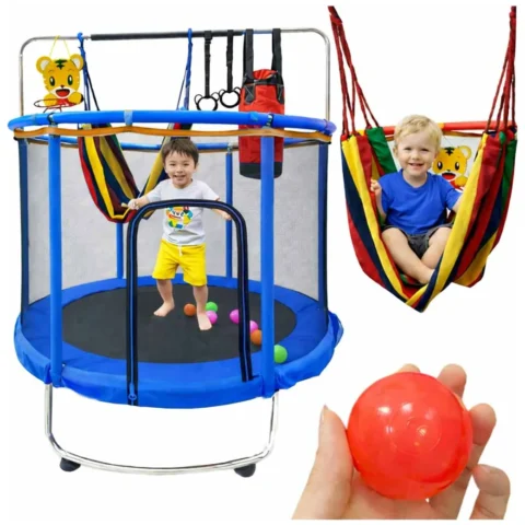 Trampolina dla dzieci ogrodowa siatka piłki koszykówka 155cm niebieska