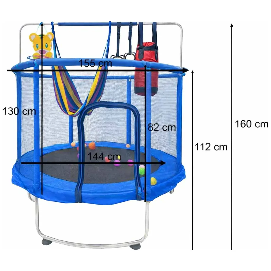 Trampolina ogrodowa z siatką i koszykówką dla dzieci 155cm niebieska - obrazek 8