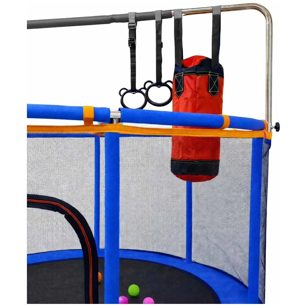 Trampolina ogrodowa z siatką i koszykówką dla dzieci 155cm niebieska - obrazek 9