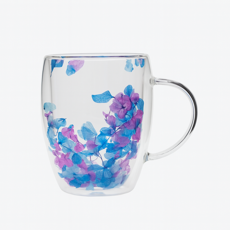 Szklanka termiczna z kwiatami w środku, gipsówka hortensje róż 300 ml 1szt SZK195 - obrazek 3