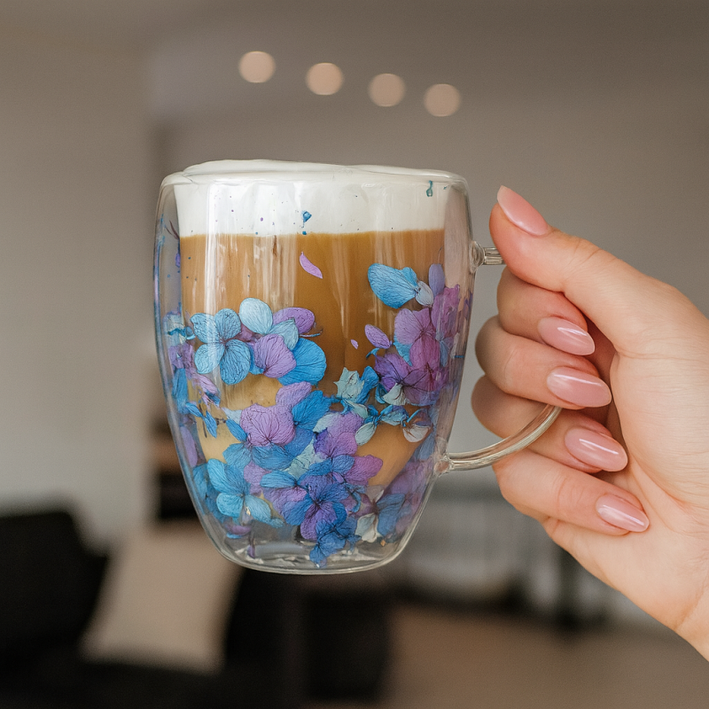 Szklanka termiczna z kwiatami w środku, gipsówka hortensje róż 300 ml 1szt SZK195 - obrazek 4