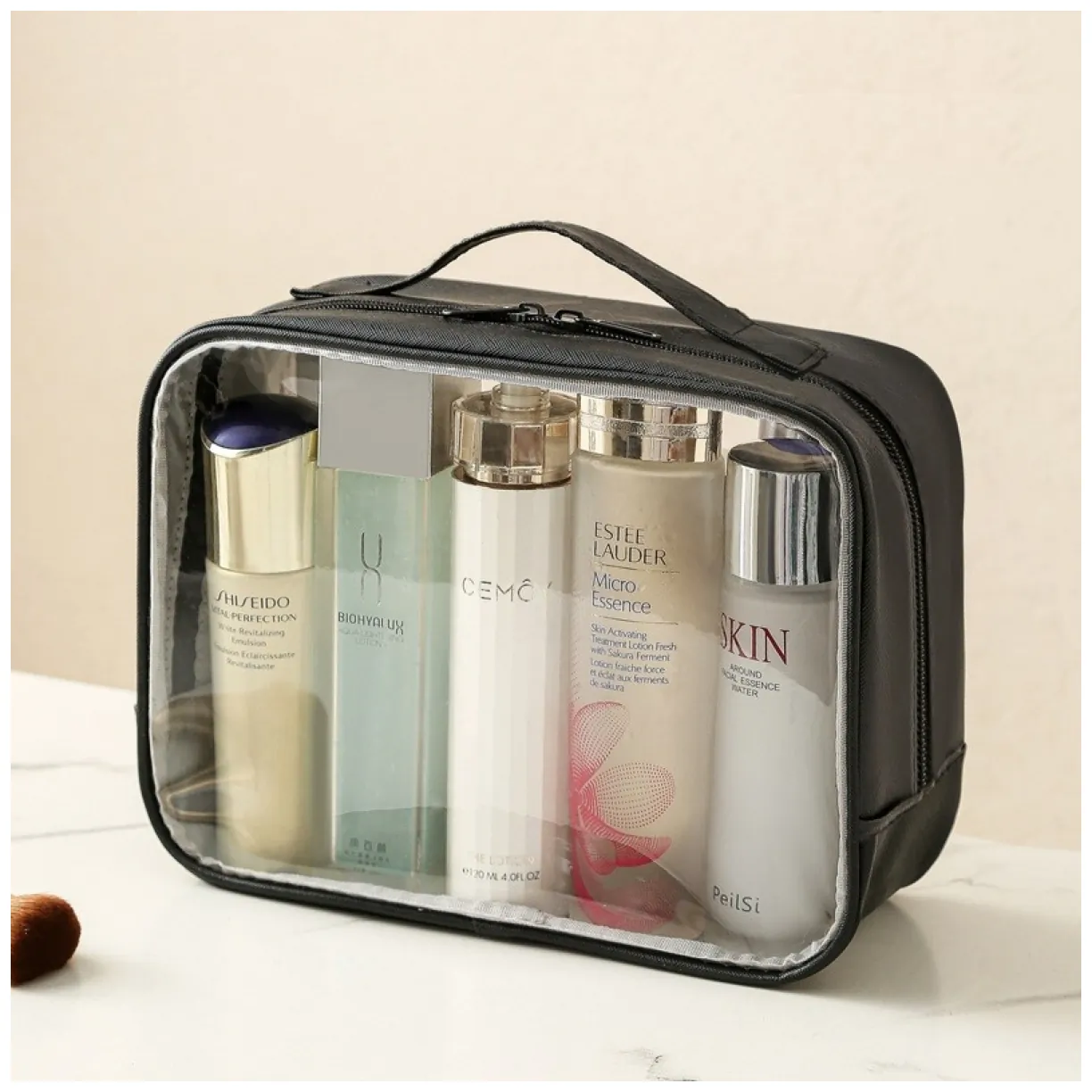 Miękka kosmetyczka organizer podróżna czarna 26x20x11 cm jednokomorowa - obrazek 3