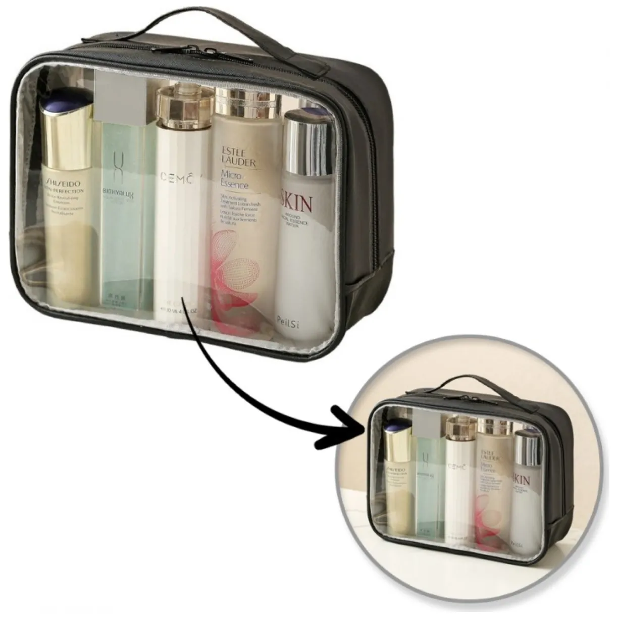Miękka kosmetyczka organizer podróżna czarna 26x20x11 cm jednokomorowa