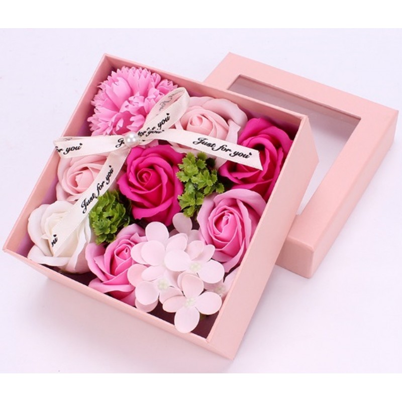 Bukiet zapachowych kwiatów mydlanych w ozdobnym pudełku, flower box BUK02R - obrazek 2