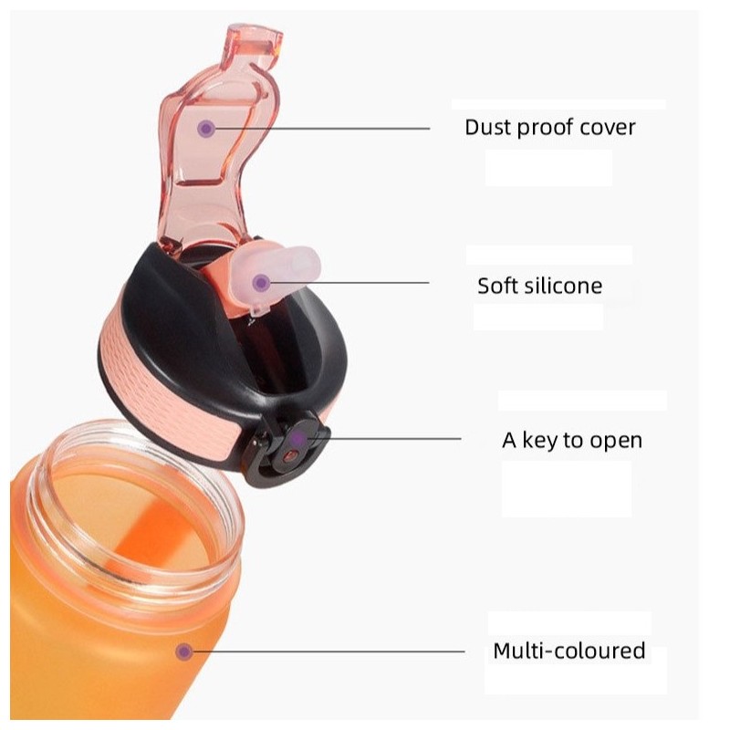 Butelka na wodę, bidon z miarką i słomką 1L OMBRE Zieleń z Różem BD19 - obrazek 4