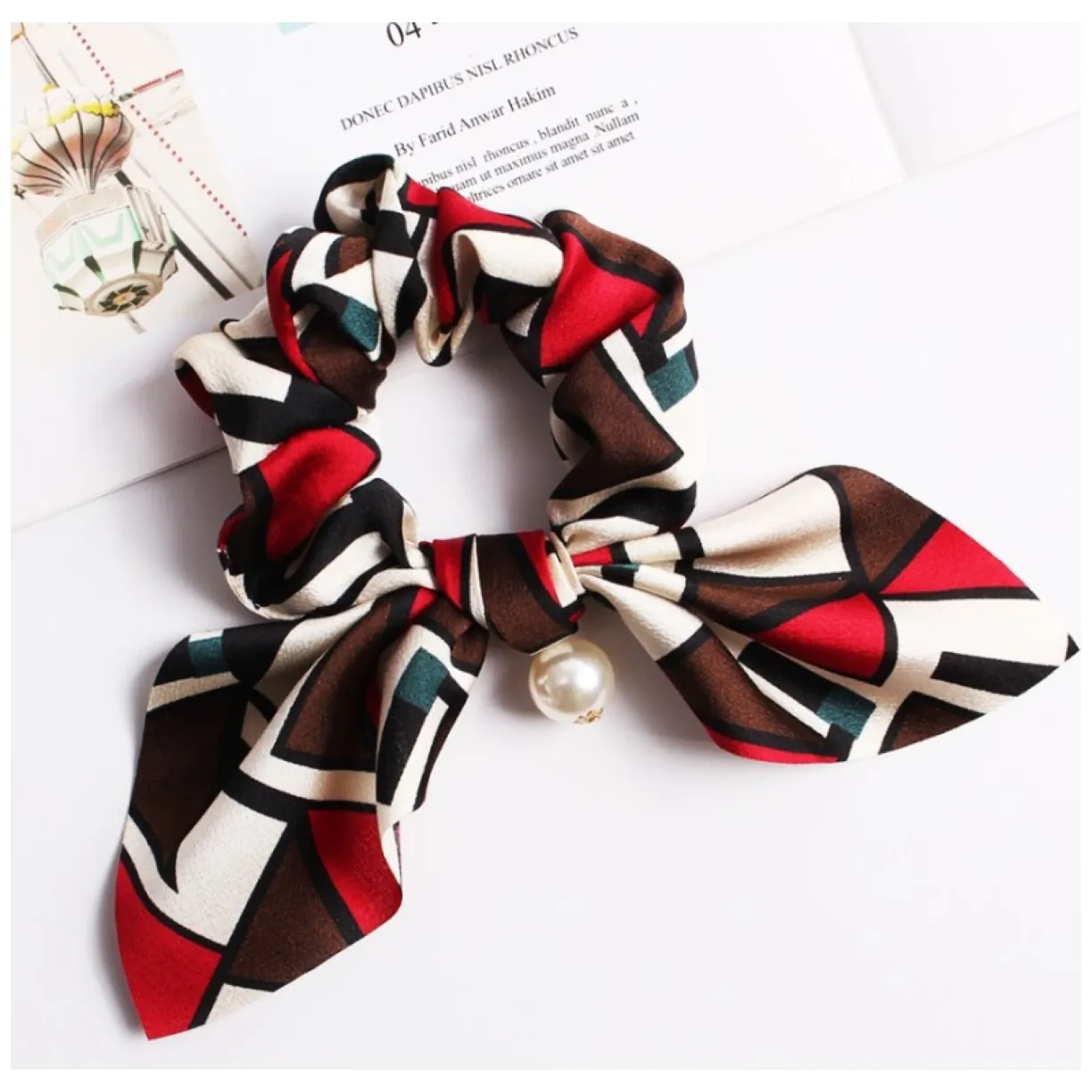 Gumka do włosów apaszka krótka z perełką PIN UP GUM72 - obrazek 2