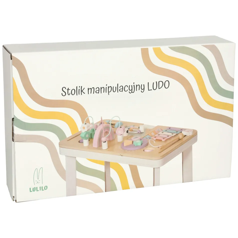 Tablica manipulacyjna LULILO LUDO stolik drewniany sensoryczny 2w1 różowy - obrazek 6