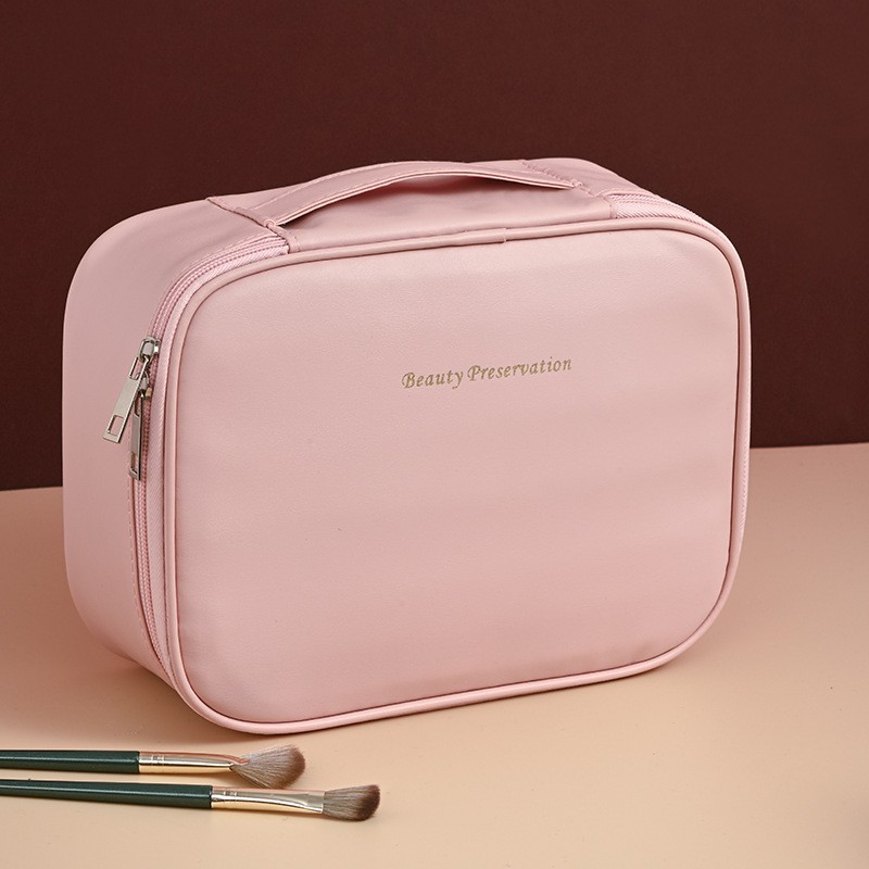 Kosmetyczka rozkładana elegancka kuferek etui z ekoskóry róż KS146R - obrazek 4