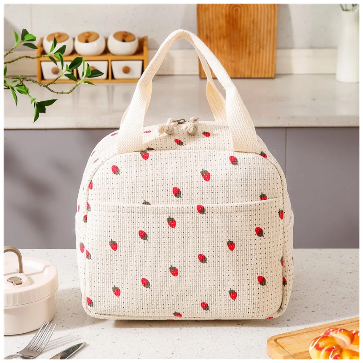 Torba termiczna do przenoszenia żywności LUNCH BOX truskawki 26x21x18cm PJM42 - obrazek 2