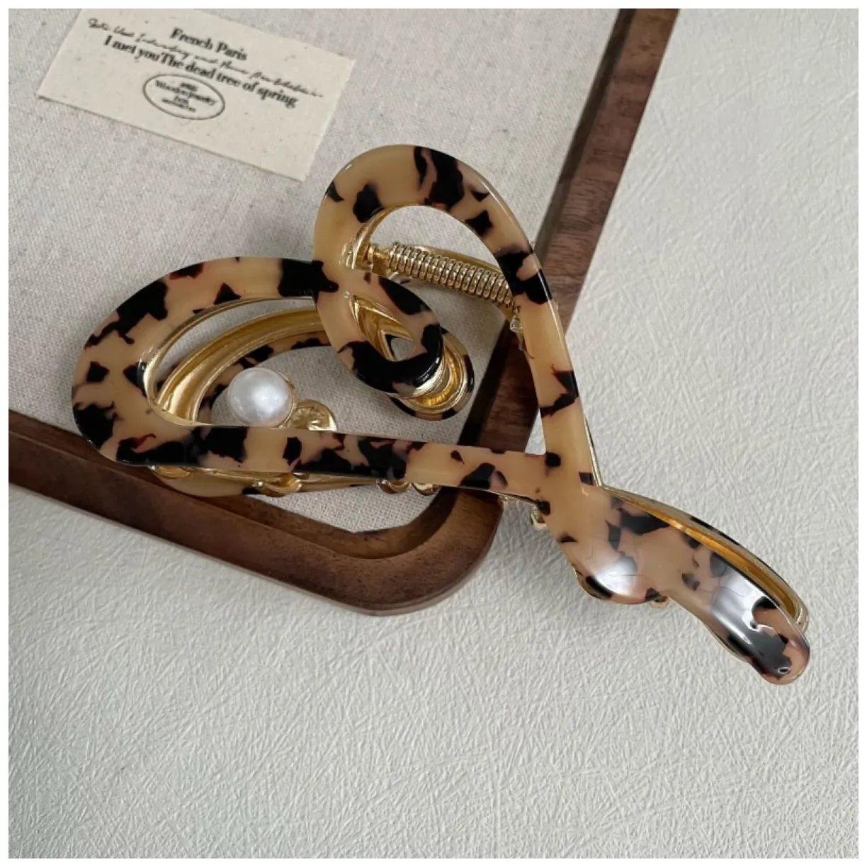 Spinka do włosów, klamra metalowa masa perłowa panterka XL 12x6cm SP342PAN - obrazek 5