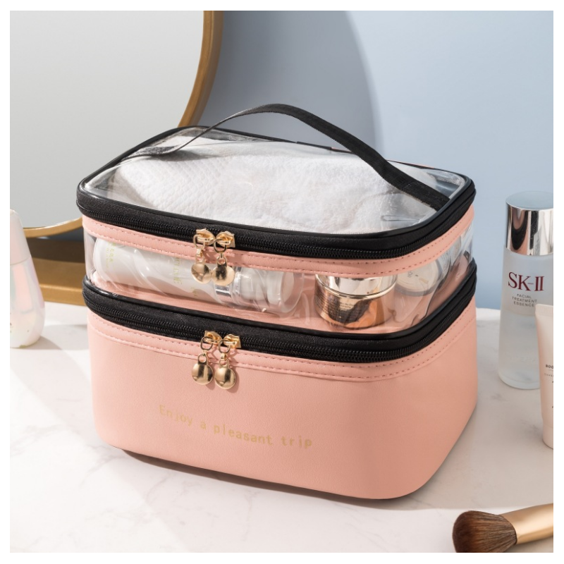 Kosmetyczka rozkładana 2 poziomowa 17x23x15cm różowa KS92WZ4 - obrazek 3