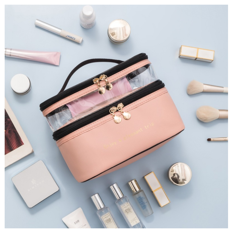 Kosmetyczka rozkładana 2 poziomowa 17x23x15cm różowa KS92WZ4 - obrazek 4