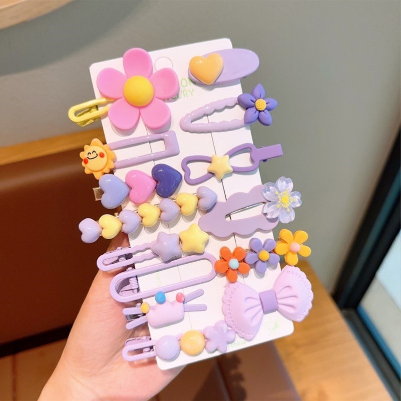 Zestaw pakiet 14w1 spinek wsuwek do włosów, kwiatki, kokardka fiolet SP412 - obrazek 2